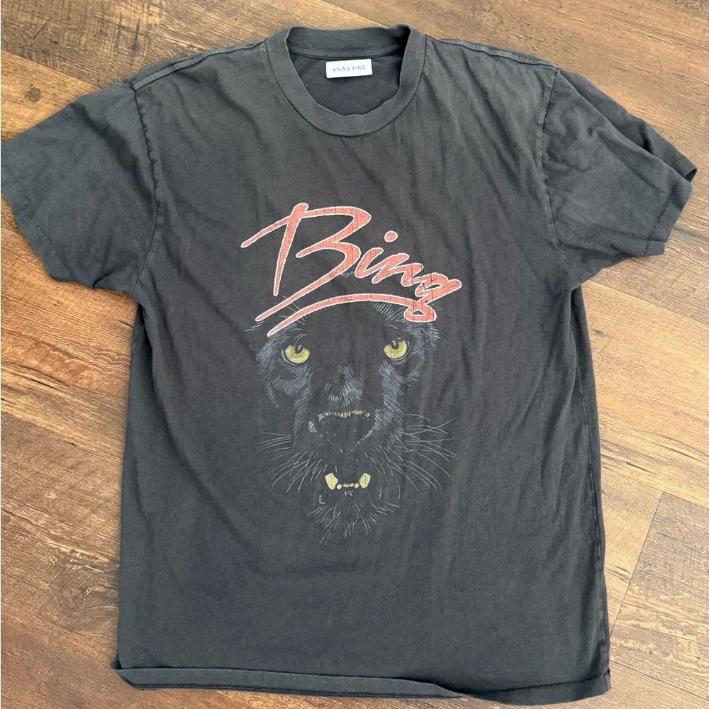 Anine Bing Panther Concert Tee Washed Black sz MEDIUM